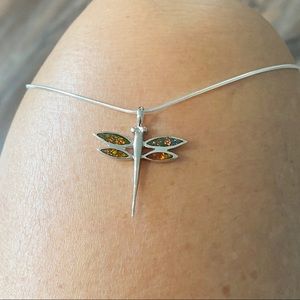 Silver Black Lab Opal Dragonfly Necklace, Silver Necklaces, Spirit Bug Chain